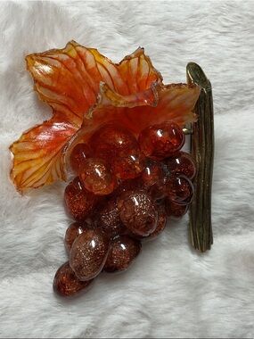 Orange Grape Cluster Glass Brooch - Brand: